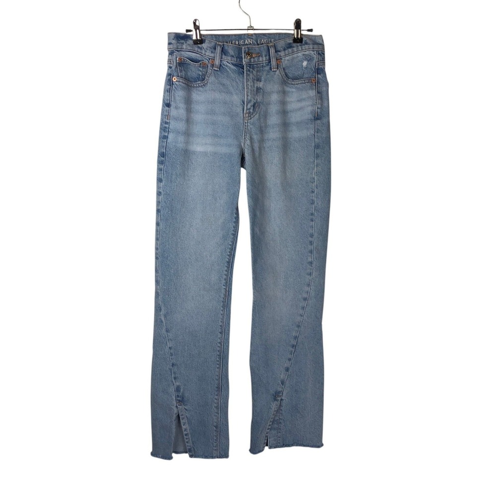 American Eagle Womens '90s Bootcut Jean Size 2 Blue Light Wash Slit Raw Hem